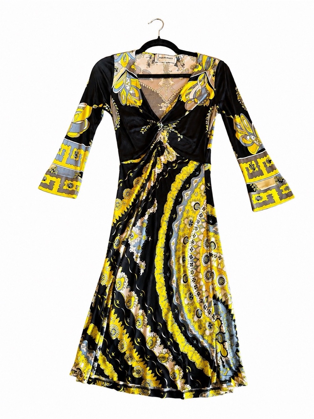 Authentic -Emilio Pucci Navy, Yellow & Gray Twist- half sleeve dress